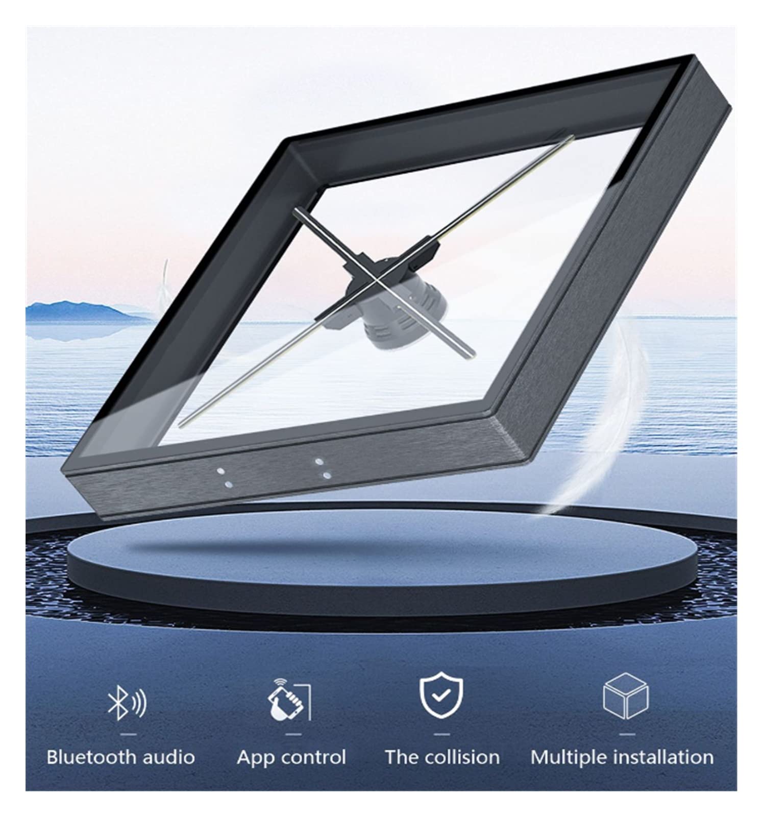 Holograficzny Wentylator 3D, 3D Wifi holograficzny wentylator projektor stereo pływająca maszyna reklamowa wentylator obrazowanie lotnicze ze stopu aluminium(Grijs)