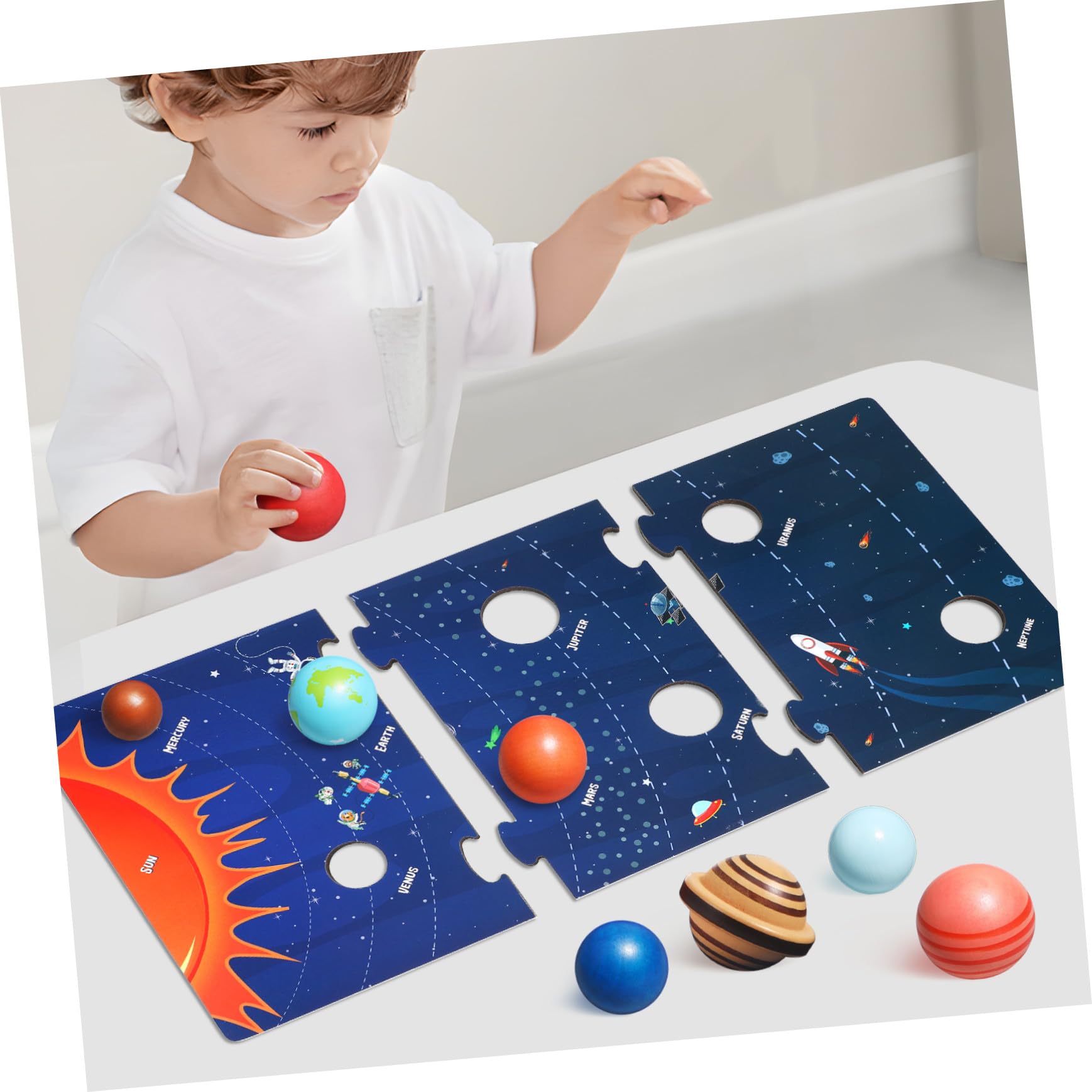 ORFOFE Puzzle Didattico in Legno 8 Pianeti Del Cosmo Per Bambini Sopra i 3 Anni, Giocattolo Spaziale Educativo Resistente Per Gioco e Apprendimento