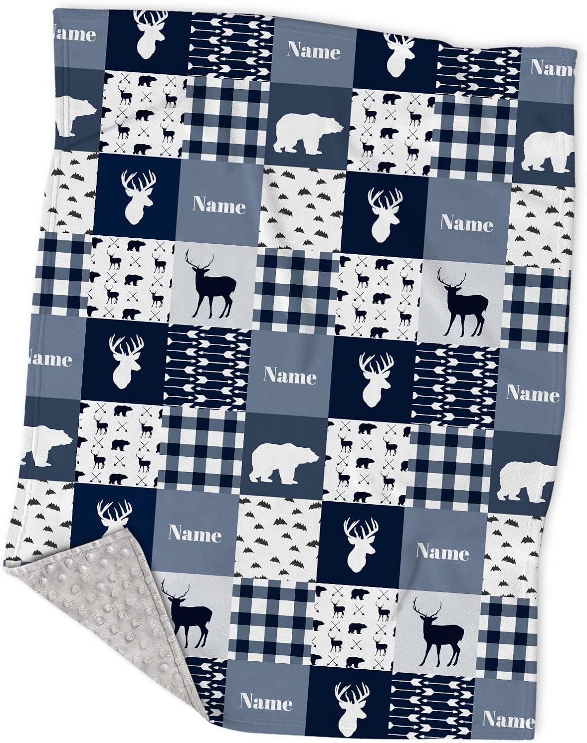 Personalized Woodland Deer Pink Minky Baby Blankets with Name, Custom Moose and Bear Swadding Blankets for Baby Girls Kids, Adventure Cabin Exploring Soft Plush Receiving Plaid Blanket, Registry Gift