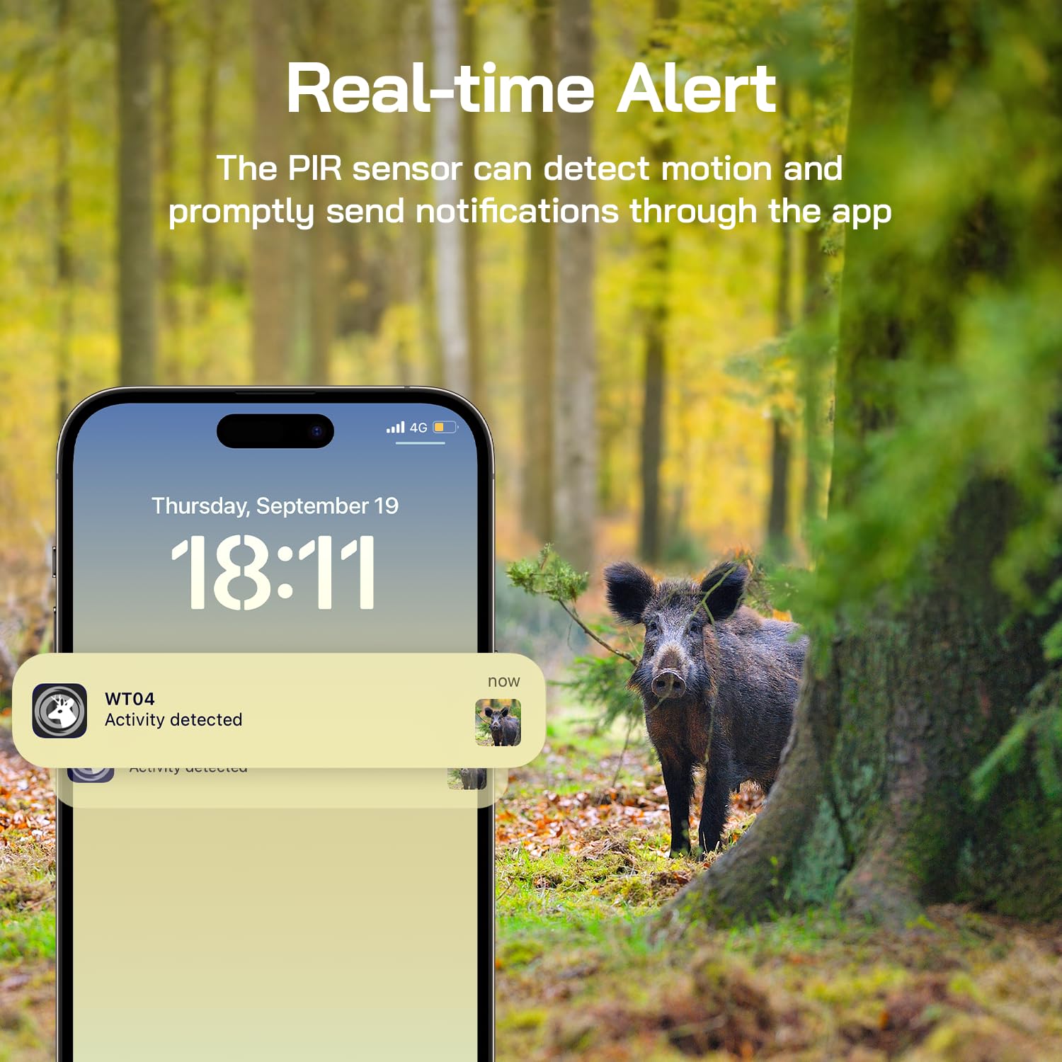 WOLFANG Caméra de Chasse cellulaire 4G LTE à énergie Solaire, Batterie 7800 mAh, caméra de Suivi cellulaire 2,5 K avec contrôle par Application, SIM intégrée, Vision Nocturne, déclencheur de 0,2 s