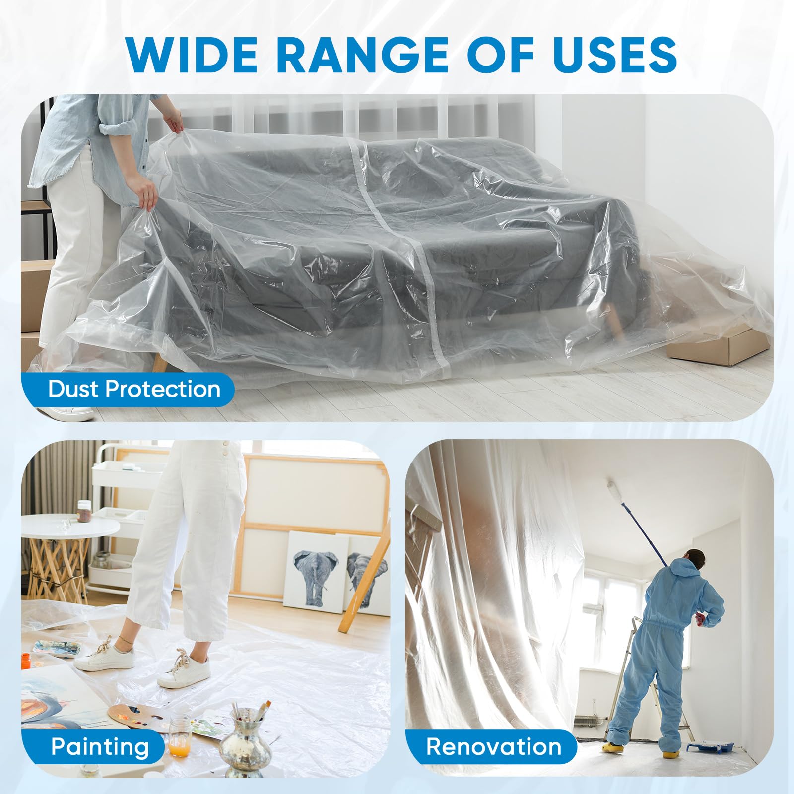 TICONN 12 X 9 Ft Plastic Drop Cloth For Painting, Waterproof Painters - View #8