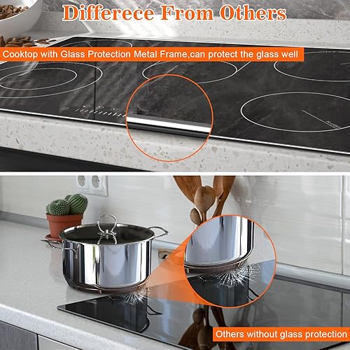 Miniatura 4 de Karinear Estufa eléctrica de 30 pulgadas, 8400 W, 5 quemadores, encimera y placa de cerámica integrada con marco de metal de protección de vidrio,