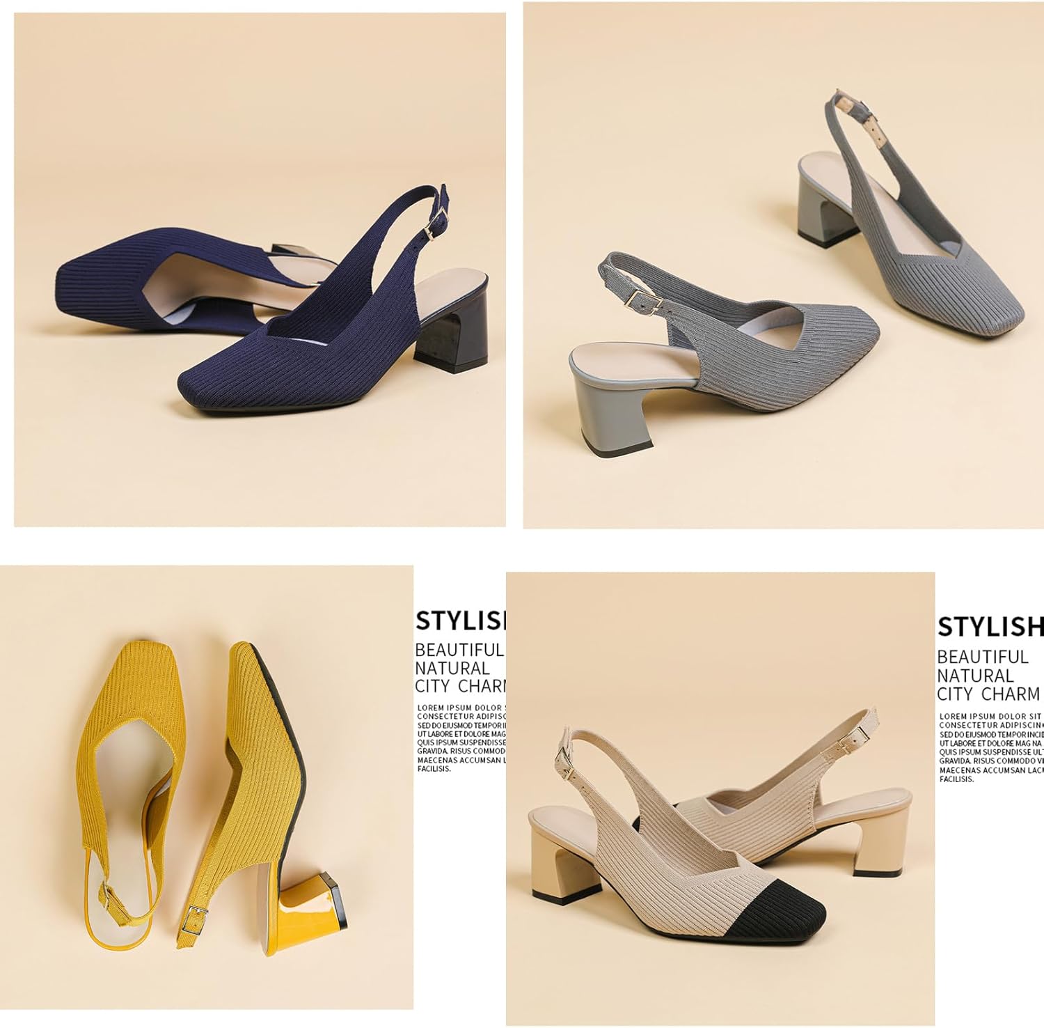 Tokouk Womens Knit Slingback Low Chunky Block Heel Pumps with Elastic Ankle Strap Comfort Closed Square Toe Block Heel Backless Dress Shoes for Evening Party Bride Wedding - Image 7