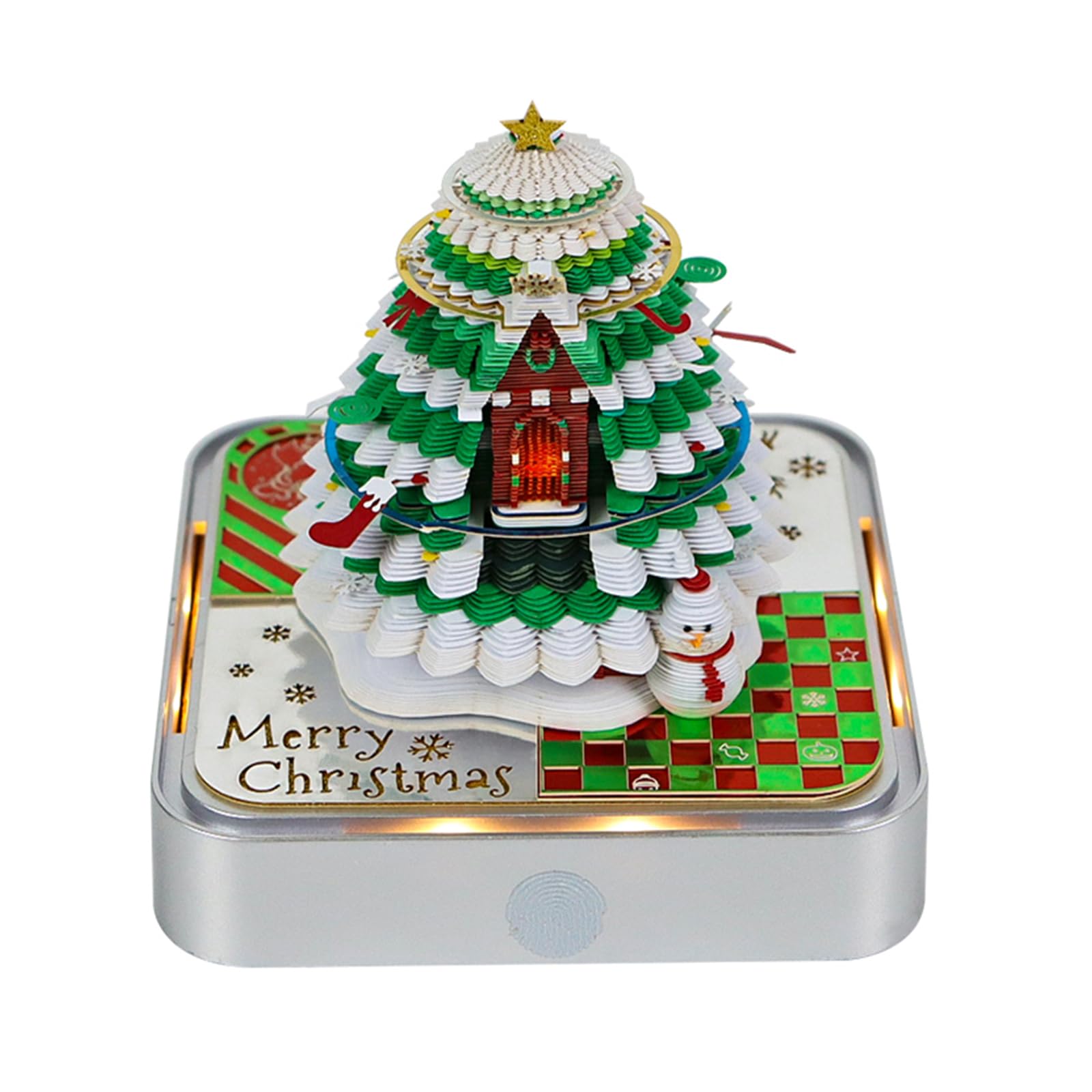 3D Calendar 2027, Time Piece Calendar 2027, 3D Tear-Off Art Desk Calendar W LED Lights, Creative 3D Memo Pad Paper Art Tree House DIY Paper Carving.