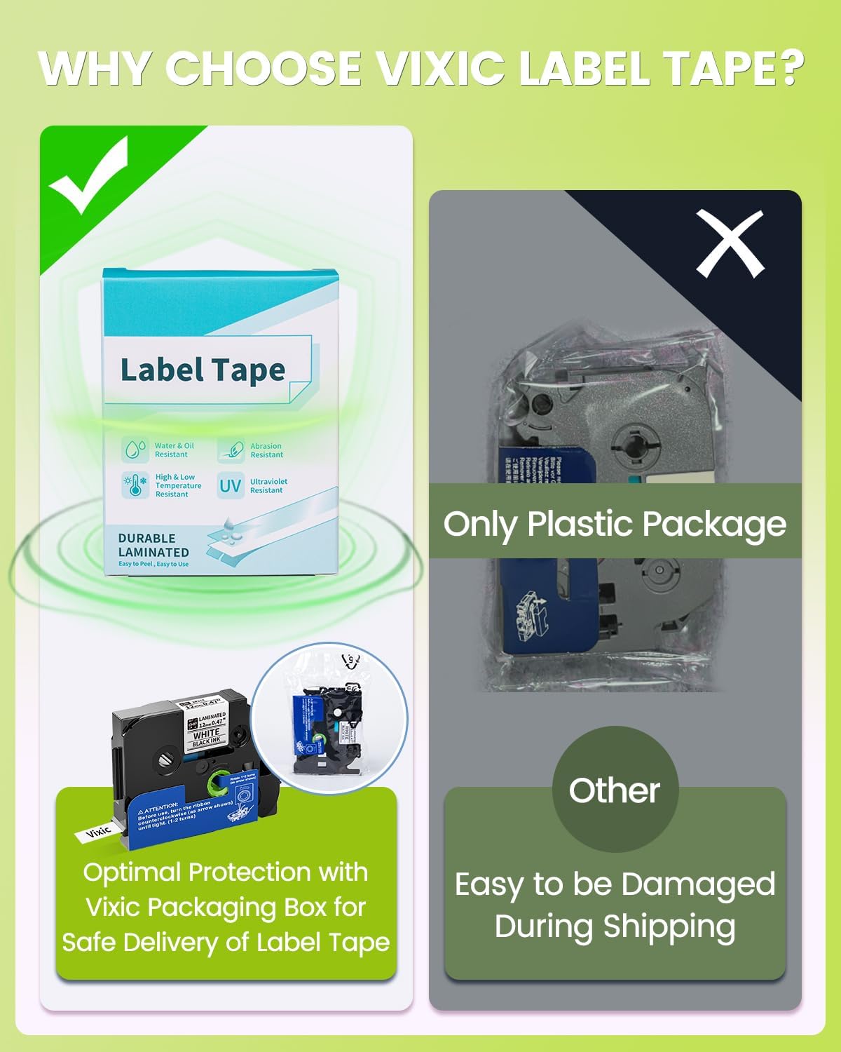 Vixic 12mm 0.47 Laminated Color BZ Tapes for H1100 D210S D480BT P780BT E1000 P3200 Labeler Compatible with Brother Ptouch PT-D210 PT-D220 PT-H110 PT-D600 D400 Label Maker, White/Red/Blue/Yellow/Green - Image 8