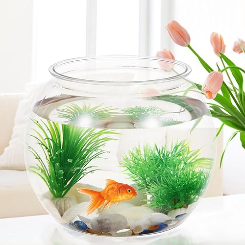 Miniatura 3 de iplusmile Cuencos de plástico para peces, pecera redonda, transparente, pequeño, para acuario, peces de colores, maceta para acuario de peces,