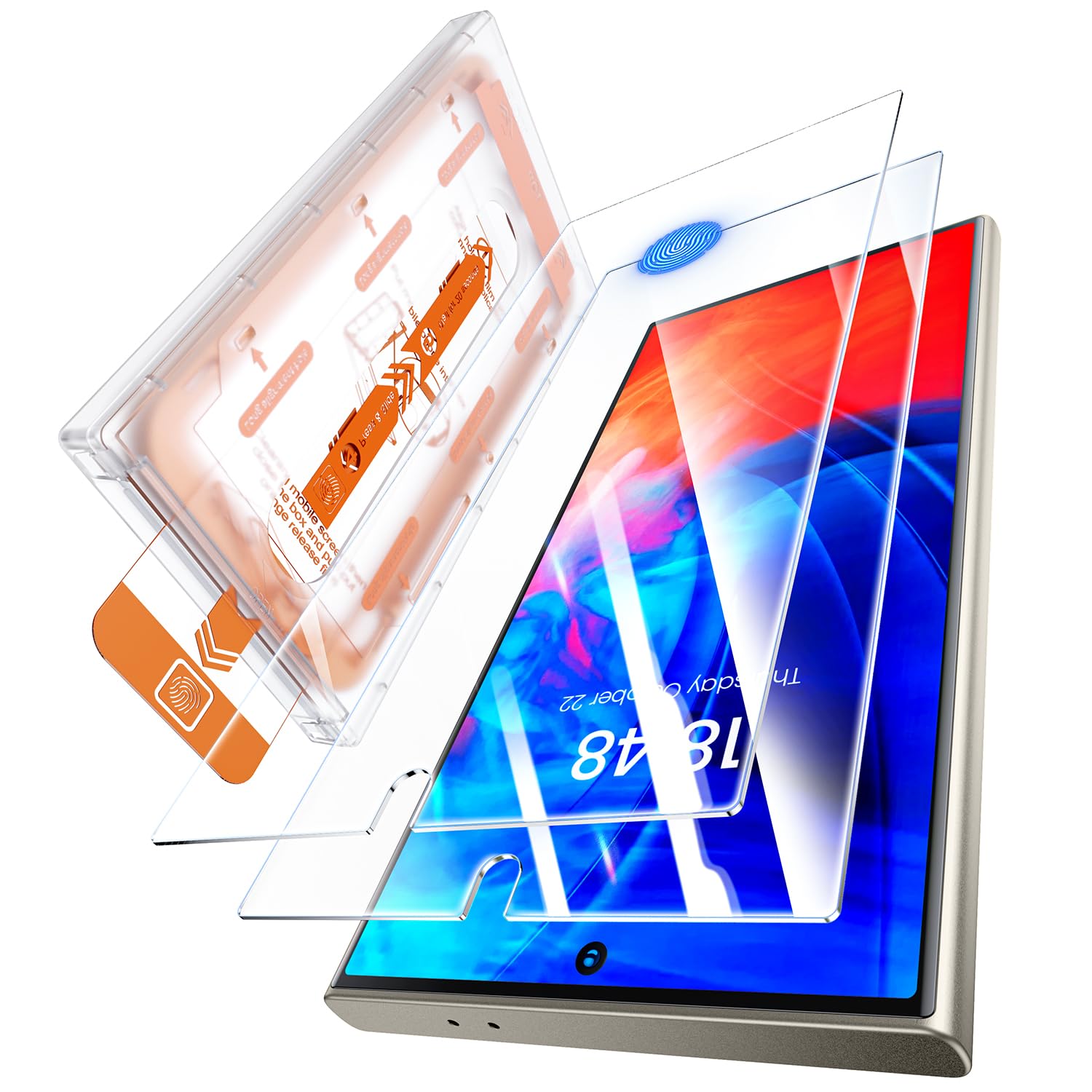 Hoerrye S24 Ultra Screen Protector Tempered Glass 2 Pack, [100% Fingerprint Unlock][Easy Installation Auto Dust Remove] 9H Military-Grade Drop Hardness, HD Glass for Samsung Galaxy S24 Ultra