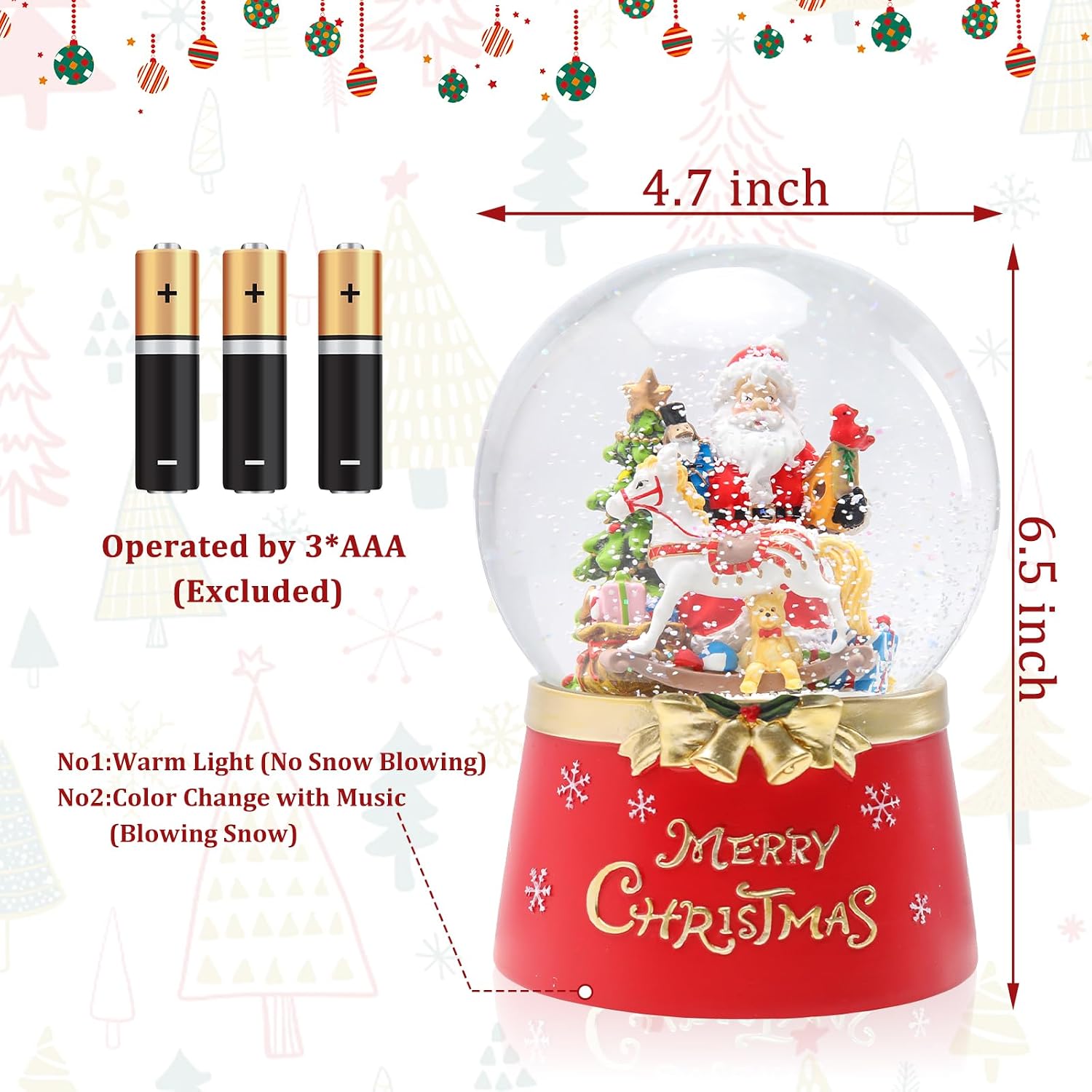 Taman Christmas Snow Globe, Santa Claus with Merry-go-Round Musical Swirling Glitter Snowflakes Lighted Christmas Decorations Tabletop Home Décor