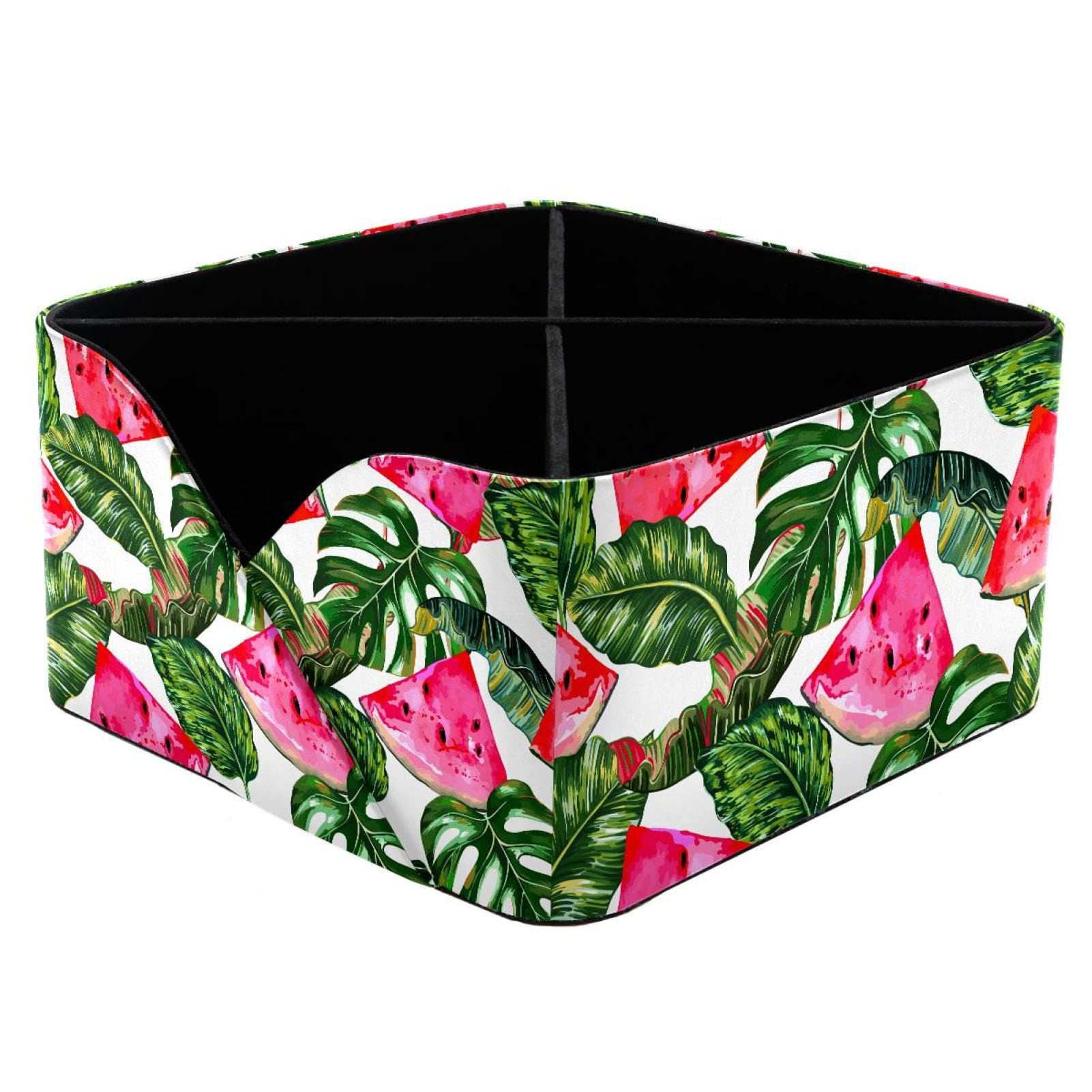 KengjuTesu Tropical Watermelons Leaves Palm Monstera Leaf Pattern Desktop Organizer Pen Holder, Rectangular Pencil Cup for Office, Study and Makeup Stations