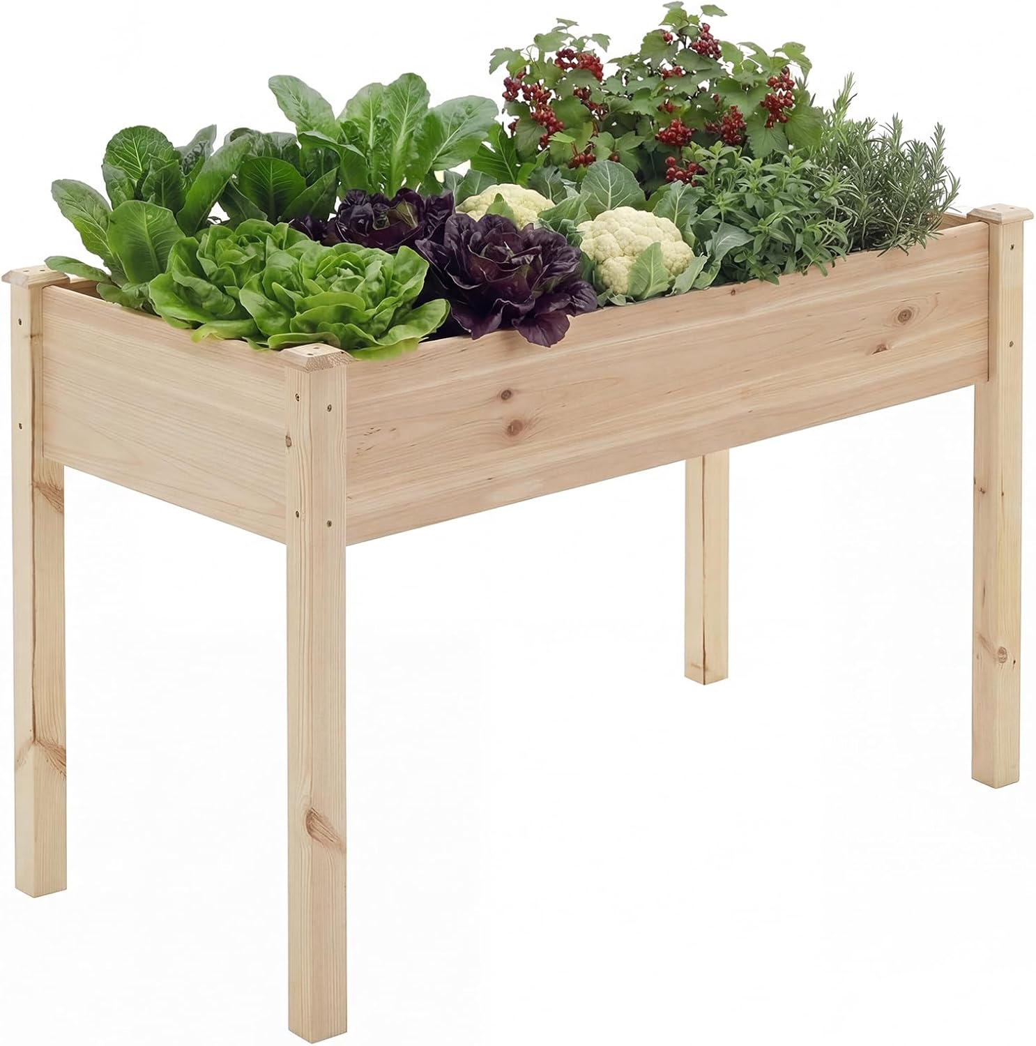 NEWBULIG Raised Garden Bed with Legs 48x24x30in,Elevated Wood Planter Box Stand for Outdoors Garden Balcony Courtyard, Natural Wood 400 Pound Capacity for Planting Herbs Flowers Vegetables