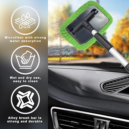 Miniatura 4 de Ziciner Limpiador de parabrisas de automóvil, limpiaparabrisas de microfibra con mango extensible de aluminio y 2 cabezales de almohadilla de tela
