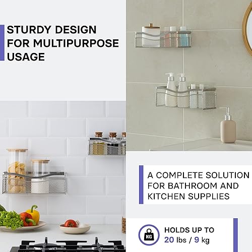 Miniatura 4 de KINCMAX Estante de ducha para ducha interior, 2 unidades, organizador de cocina autoadhesivo con 4 ganchos, gran capacidad, estantes de baño sin