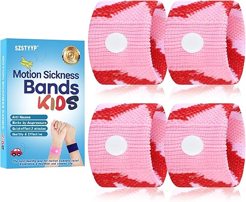 SZSTYYP Bandas de mareo por movimiento para niños, artículos esenciales de viaje, pulsera de acupresión antináuseas para automóvil matutino,
