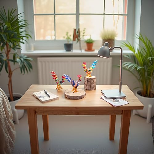 Miniatura 6 de Mini figuras de gallo de pollo de vidrio soplado, hechas a mano, pequeño compañero lindo coleccionable para adorno de escritorio (rojo)