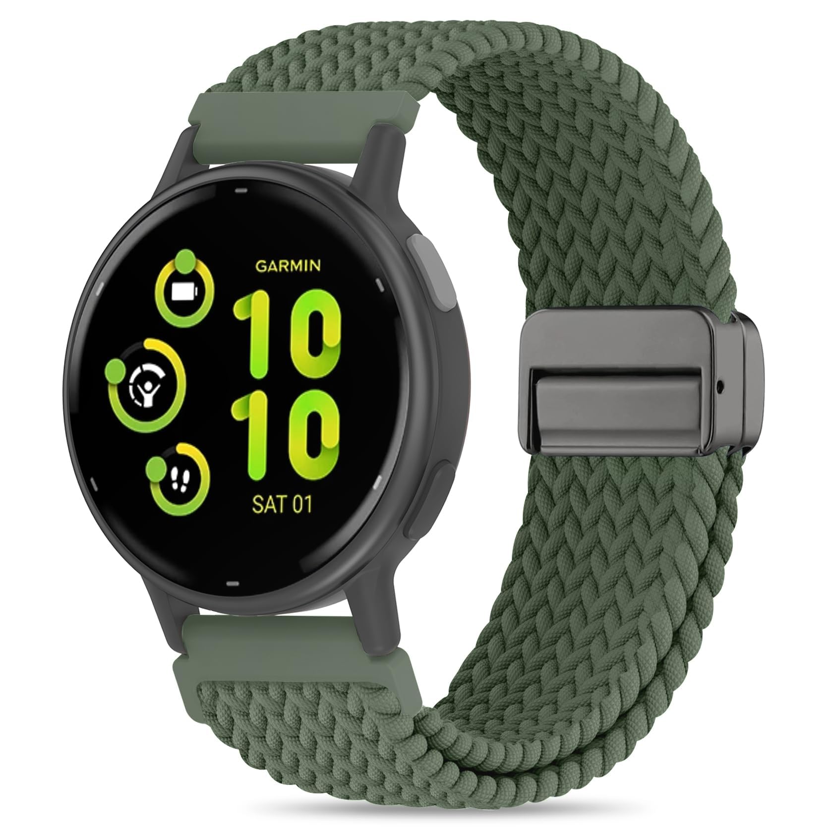 20mm Magnetic Braided Nylon Band Compatible With Garmin Vivoactive 6/Vivoactive 5/3/3 Music Watch Bands, Quick Release Stretchy Strap Replacement for Venu Sq 2/Forerunner 55/165/245/645