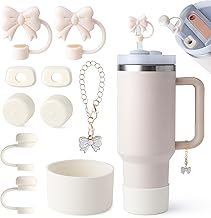 10PCS Stanley Cup Accessories, Stanleys Accessories Include 2PCS Bow Straw Covers, 1 Cute Bow Handle Charm, 2 Set of 3 Silicone Spill-Proof Stoppers, 1 Silicone Boot Fits Stanley Cup 40&30Oz