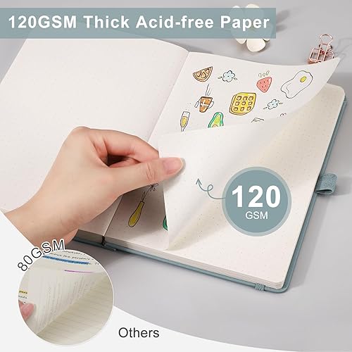 Miniatura 2 de EMSHOI - Cuaderno de puntos 256 páginas A5 cuadrícula de puntos papel grueso de 354ozy 16 páginas perforadas piel sintética suave bolsillo interior