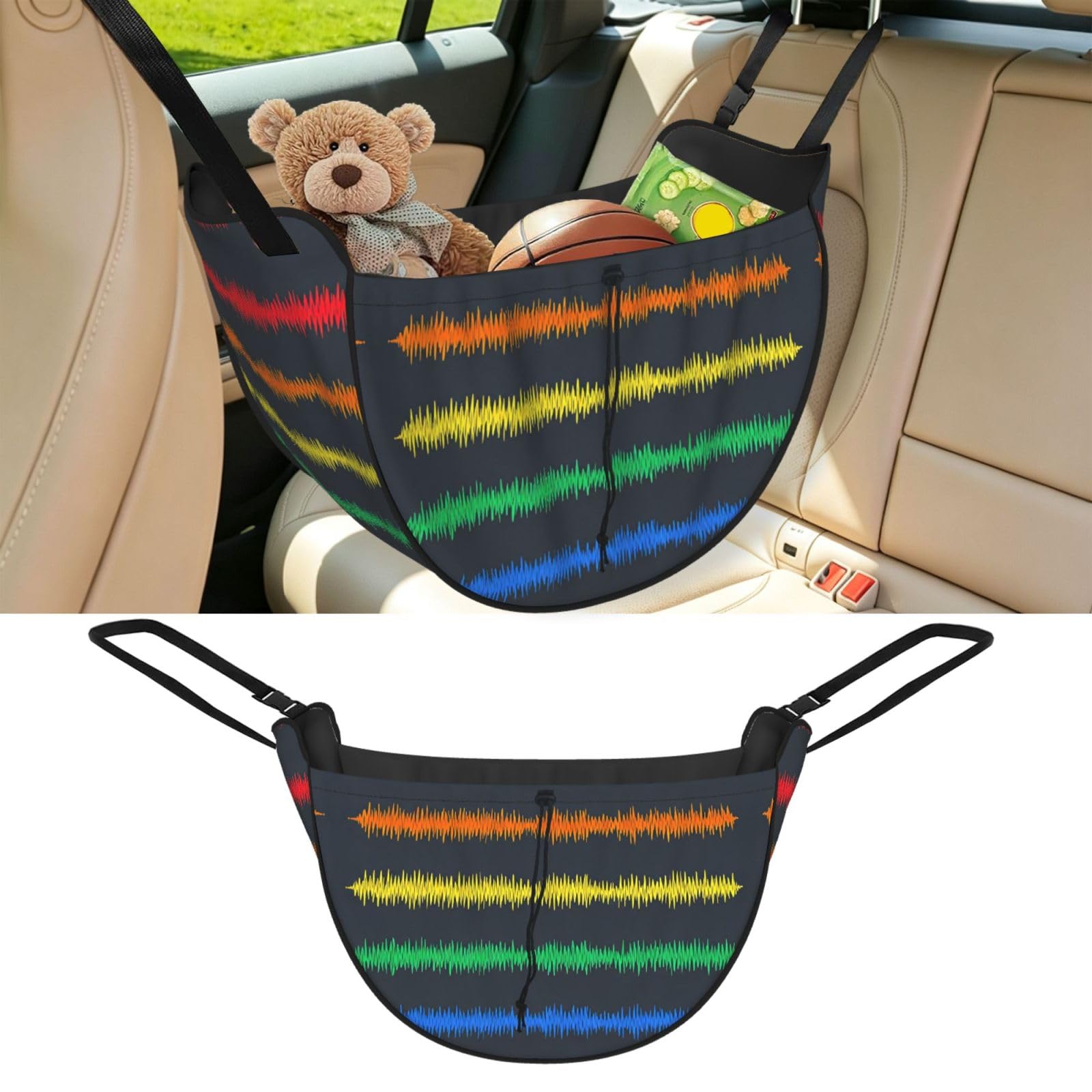 Cntdbu Black Sound Wave Car Seat Organizer-Backseat Storage Bag For Travel