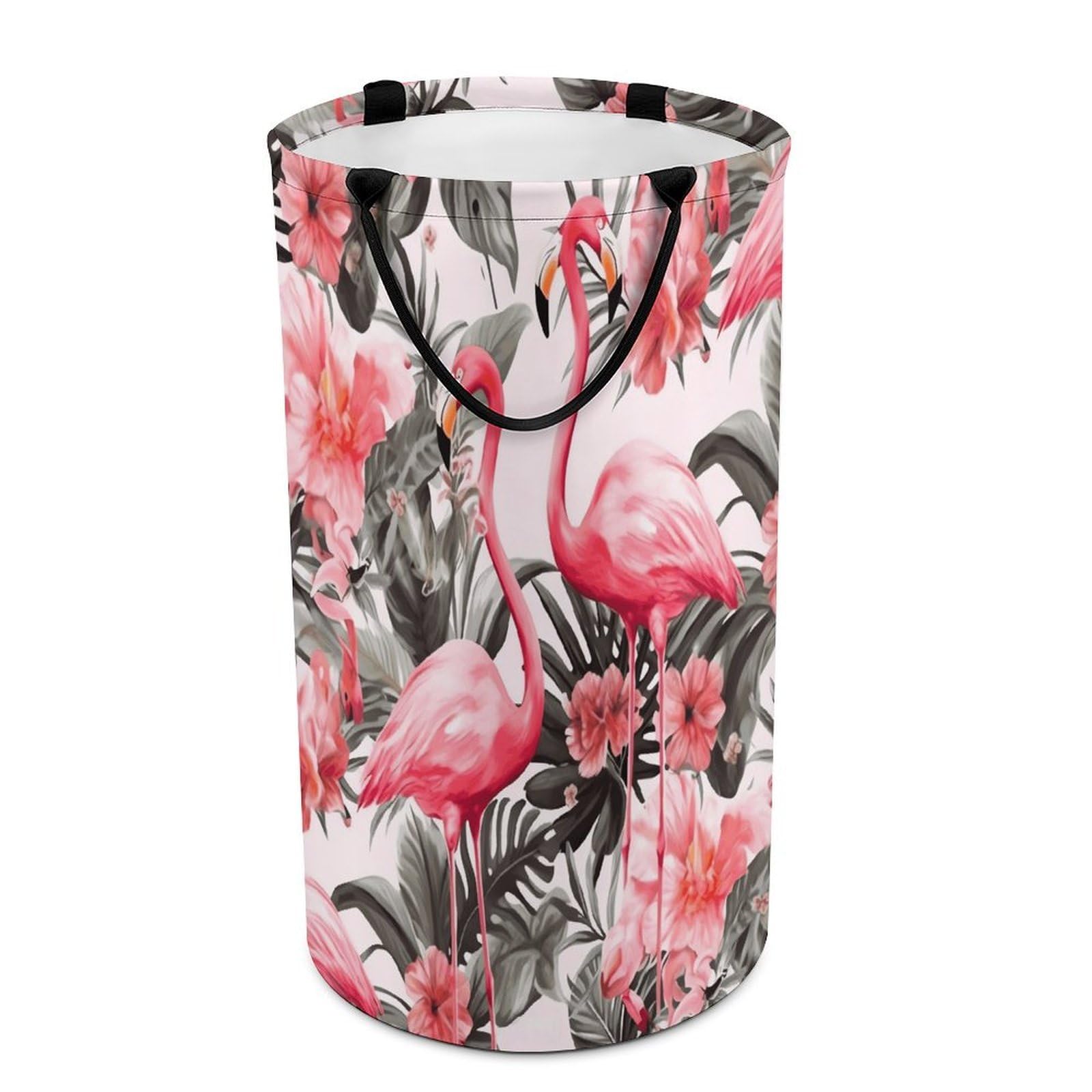Flamingo Floral Printed Laundry Basket with Handles Large Collapsible Laundry Bag Freestanding Waterproof Clothes Hamper Decor Storage of Dirty Clothe for Family Bathroom 86L