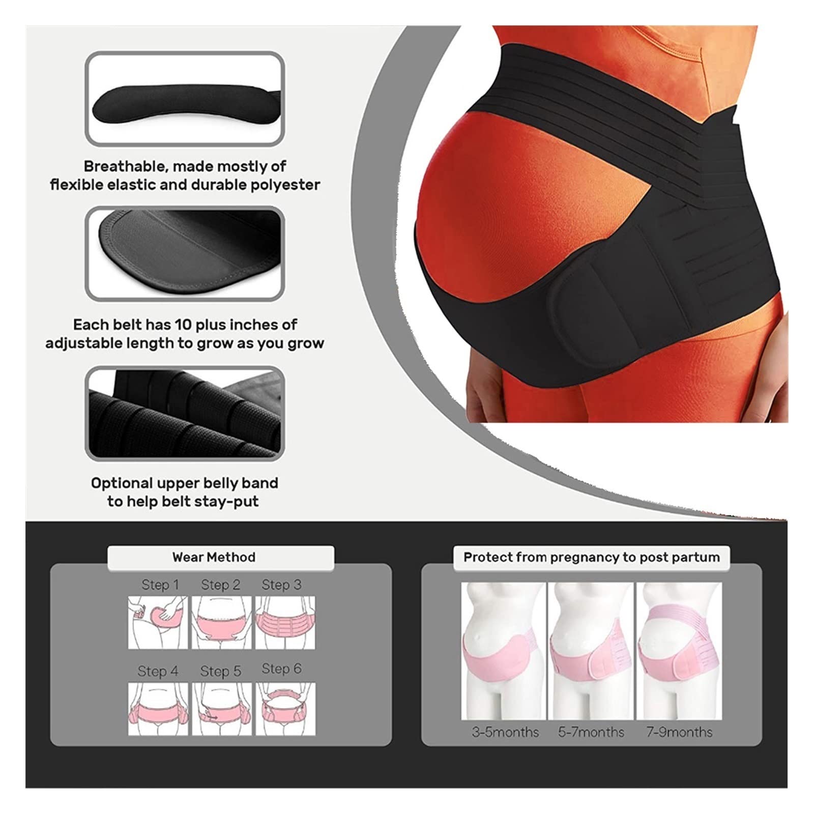 Premium Mutterschaftsbandage Protector Care Bauchstütze Bauchkleidung Schwangere Frauen Taillengürtel Taillenband Rücken Ropa zur Bauchunterstützung (Farbe: Negro, Größe: 3XL)