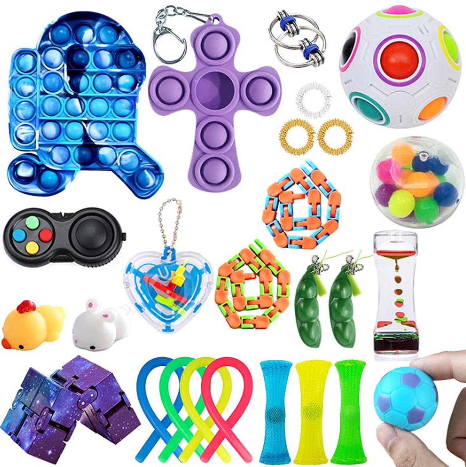 AM ANNA 26 Pack Sensory Fidget Toys Set, Fidget Pack, Fidget Toy for Adults and Kids, Push Pop Bubble, Figetget Toys Pack Stress Relief and Anti-Anxiety Toys for Kids Adults, ADHD Autism Stress Toy