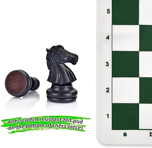 Miniatura 5 de Juego de ajedrez y damas portátil de 13.6 pulgadas, juego de mesa de ajedrez de viaje enrollable 2 en 1 con 2 reinas adicionales y 2 piezas de