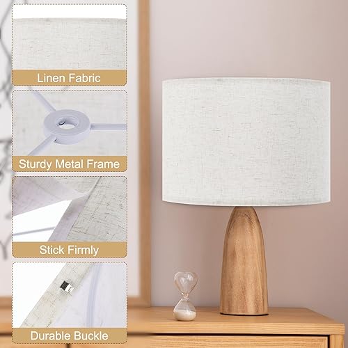 Miniatura 3 de PATIKIL Pantallas de lámpara de tambor, pantalla redonda de lino de 13 x 13 x 9 pulgadas para lámparas de mesa, pantalla de fácil montaje para