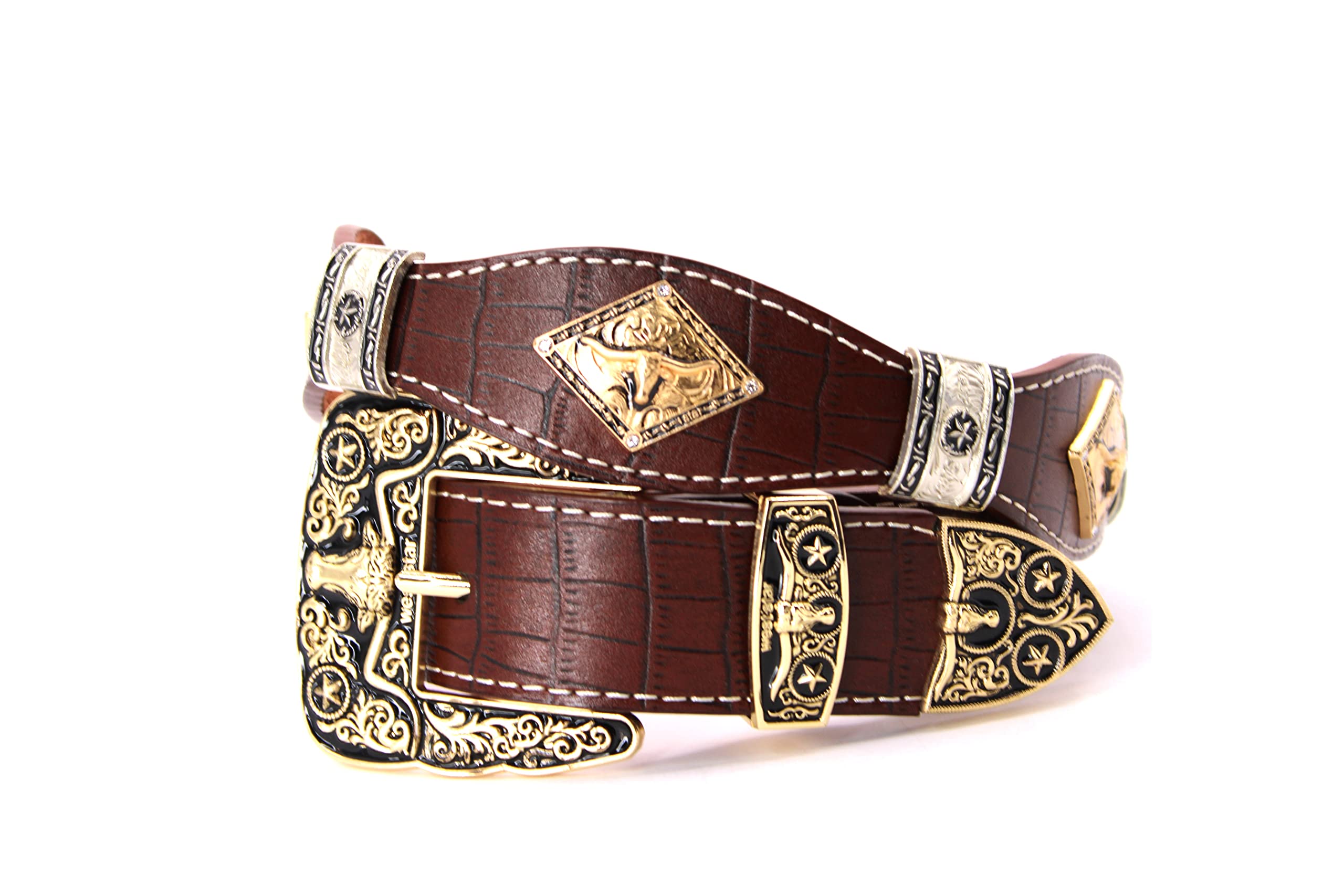West STAR Concho Rodeo Cowboy Belt Genuine Leather Clear Stone 8001A LONGHORN CF L