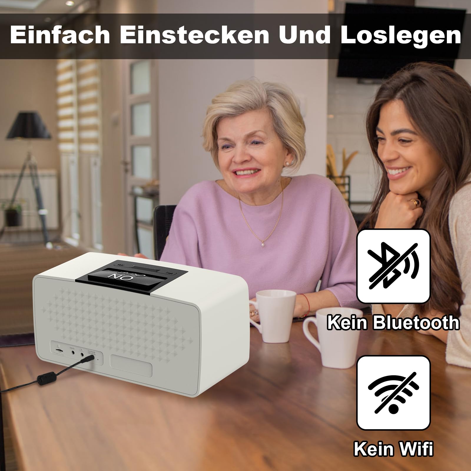 Große-Tasten 32GB Einfache Musik-Player für ältere Menschen(Grauweiß) | Einfacher Hörbuch-Player mit TF-Karte & Kartenleser für Demenz, Alzheimer, Sehbehinderte, Low Vision Patienten