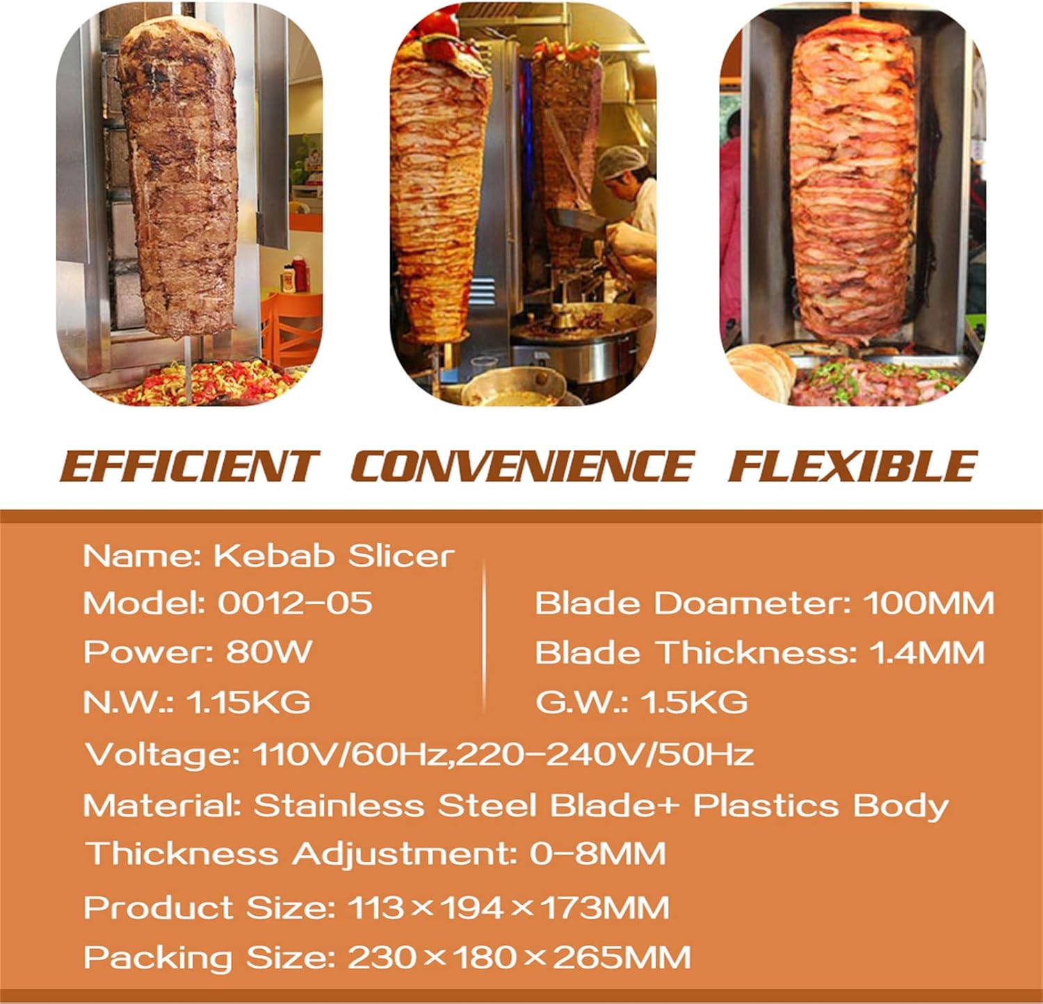 Solid Electric Kebab, Slicer Cutter,Commercial Gyro Knife,80W Portable Sliced Gyro Cutter Kebab Cutting Knife Machine,Batterystyle