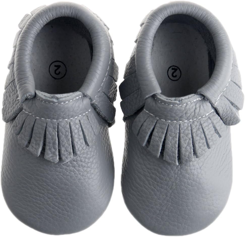 Pidoli Baby Moccasins Leather Infant/Toddlers for Boys and Girls Shoes (2 12cm 4.72", Grey)
