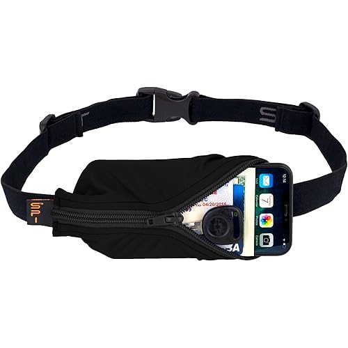 SPIbelt Running Belt for Women Men, Phone Holder for Running, Running Fanny Pack, Holder for Phone, Running Waist Pack, Adjustable Waist, [Fits All Phones]. Black with Black Zipper