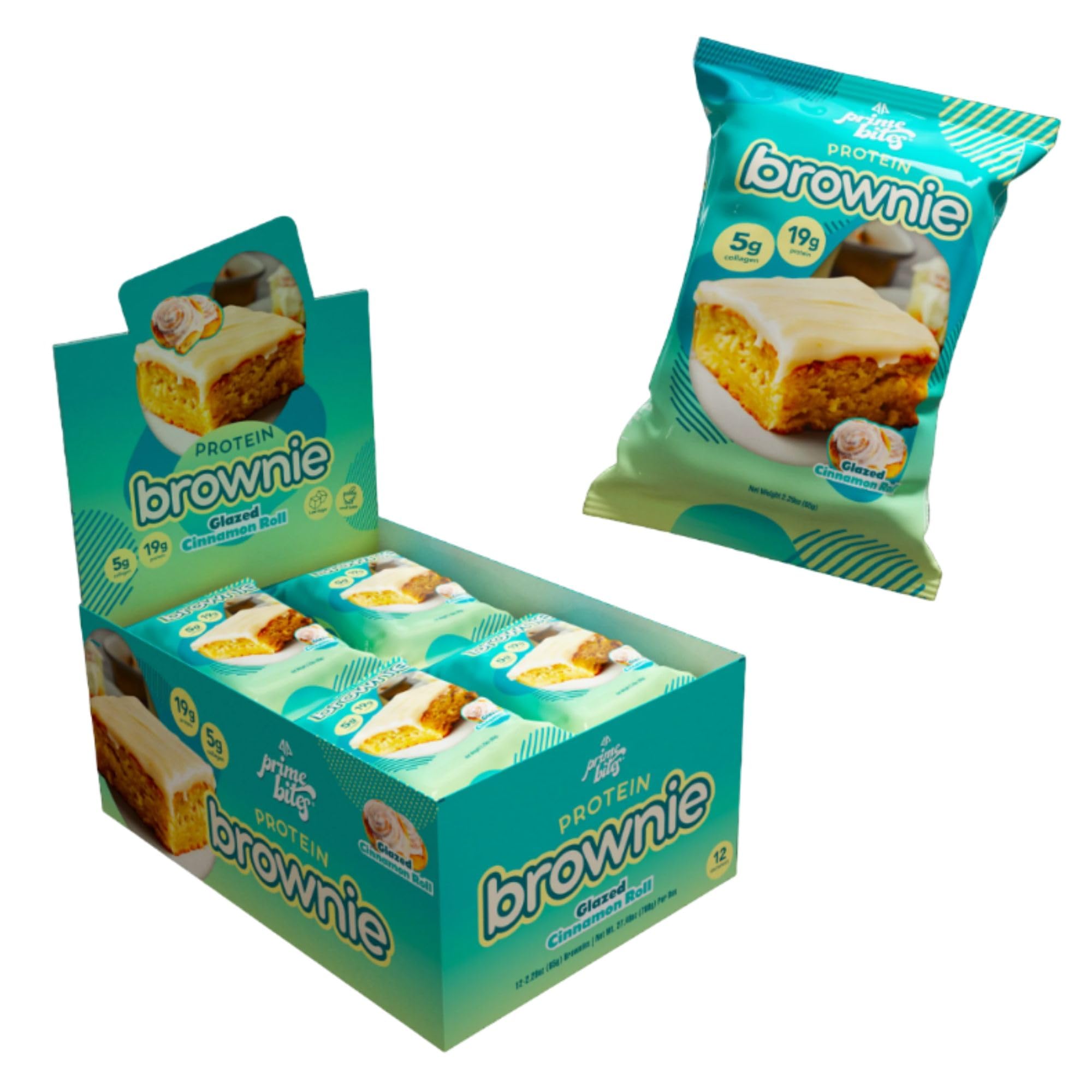 Protein Brownies by Prime Prime Supplements by Prime Bites | High Protein, Collagen Enriched Low Sugar Treats | Delicious Snacks | 12 Bars Per Box (Glazed Cinnamon Rolls)
