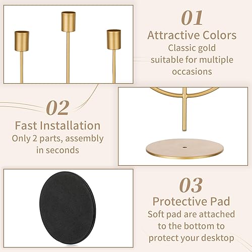 Miniatura 6 de Sziqiqi Candelabros dorados  Candelabros de centro de mesa para mesas, portavelas cónico de 3 vástagos, candelabros de metal para Navidad, boda,