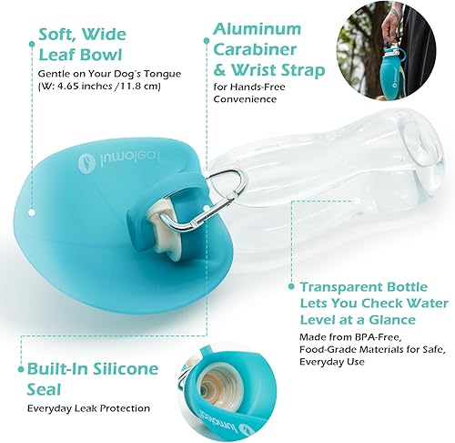 Miniatura 4 de LumoLeaf Botella de agua para perros para caminar, dispensador de agua portátil para mascotas con cuenco de hojas plegable, botella de viaje ligera