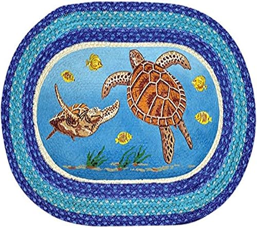 Tierra Alfombras 65 – 384st Tortugas de mar Alfombra con diseño ovalado, 20 por 30," trenzada, Mar azul/azul oscuro/Crema
