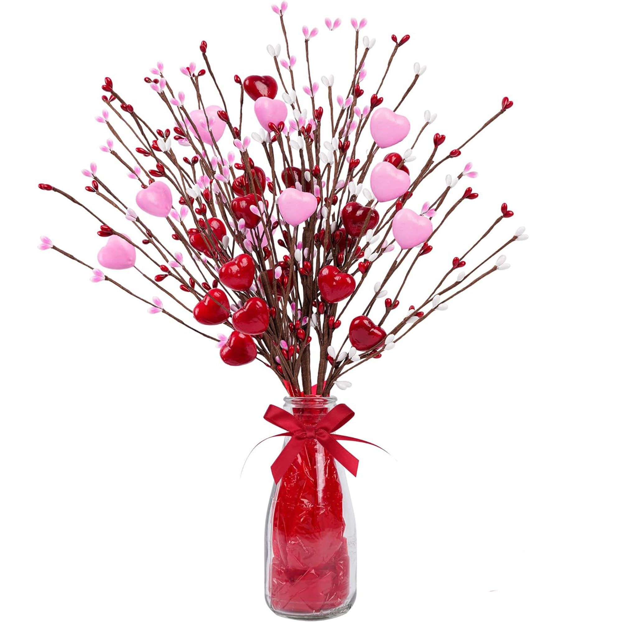 Valentine’s Day Gifts, Artificial Red Berry Flower Stems Heart Shaped Berry Picks 4 Pcs for Valentine’s Day, Mother’s Day Chrismas, Wedding, Propose (Warm Red & Romantic Pink)