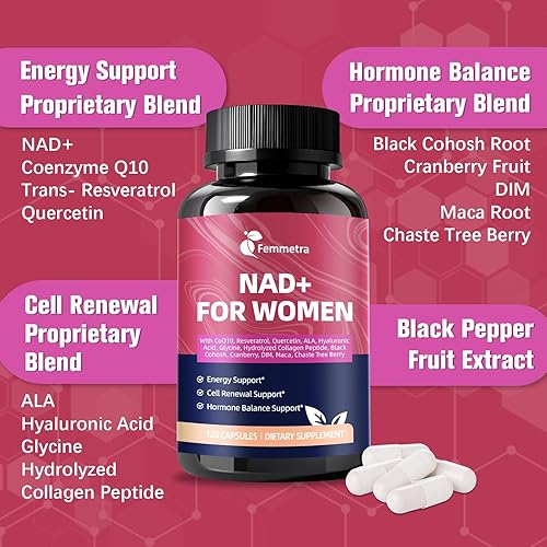 Miniatura 4 de Suplementos NAD+ para mujeres - NAD+ liposomal con resveratrol y DIM para equilibrio hormonal, energía celular y antienvejecimiento - Fórmula 14 en