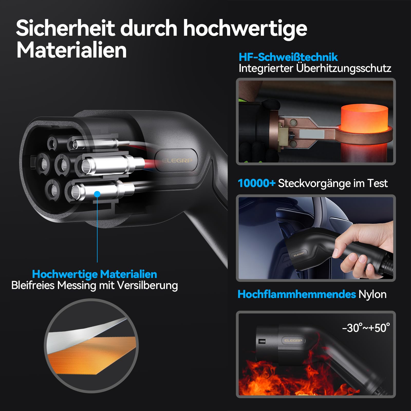 ELEGRP Typ 2 Ladekabel, 22kW 7M 32A 3-Phasig, Typ 2 auf Typ 2 Mode 3 Ladekabel für Elektroauto EV/PHEV mit Tragetasche, Geeignet für Model S/3/X/Y, VW ID.3 ID.4 e-Golf und andere EV