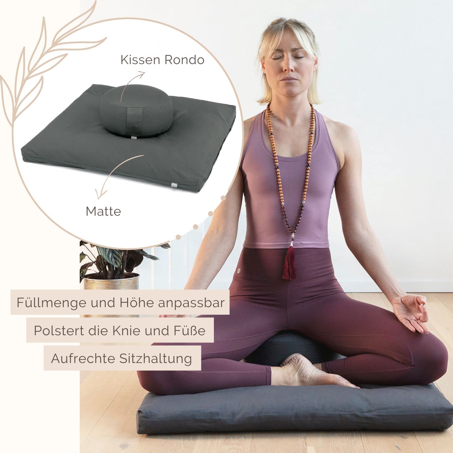 Bodhi Meditatiekussen Halve Maan | Yogi MAAN ECO | Overtrek van 100% Bio-Katoen | Yogakussen halvemaanvormig met boekweitvulling | Halvemaankussen voor Yoga & Meditatie | Mineraalblauw