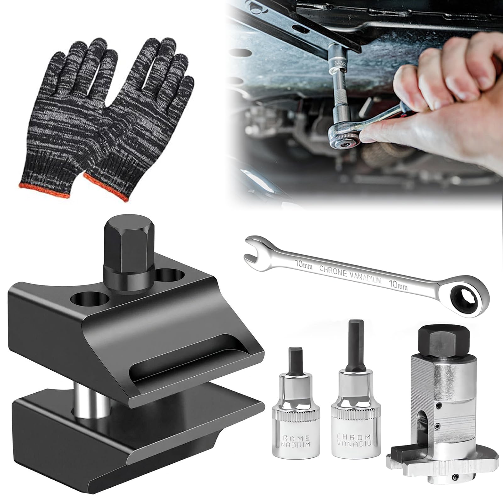 Lot de 6 Écarteurs de Jambe de Force - Outil de Pivot de Fusée en Acier Trempé avec Clé et Gants - Outil de Démontage d'Amortisseur et de Moyeu de Roue Universel pour Auto, SUV, Fourgon