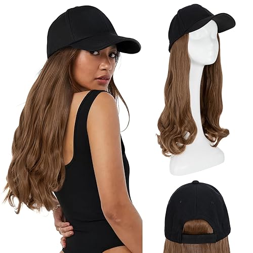 Miniatura 72 de Hairro Cap with Hair Attached For Women Wig Hat with Hair Short Bob style Synthetic Wavy Curly Adjustable Ball Cap Wiggy Hair Extensions 8" 180g #1
