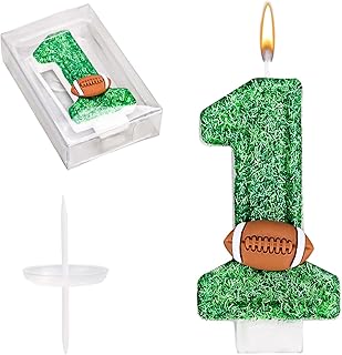 Football Number Candles, Green Birthday Candles with Football Ornament Artificial Turf Cake Topper for Boys Girls Anniversary Party Decoration Celebrations (Number 1)