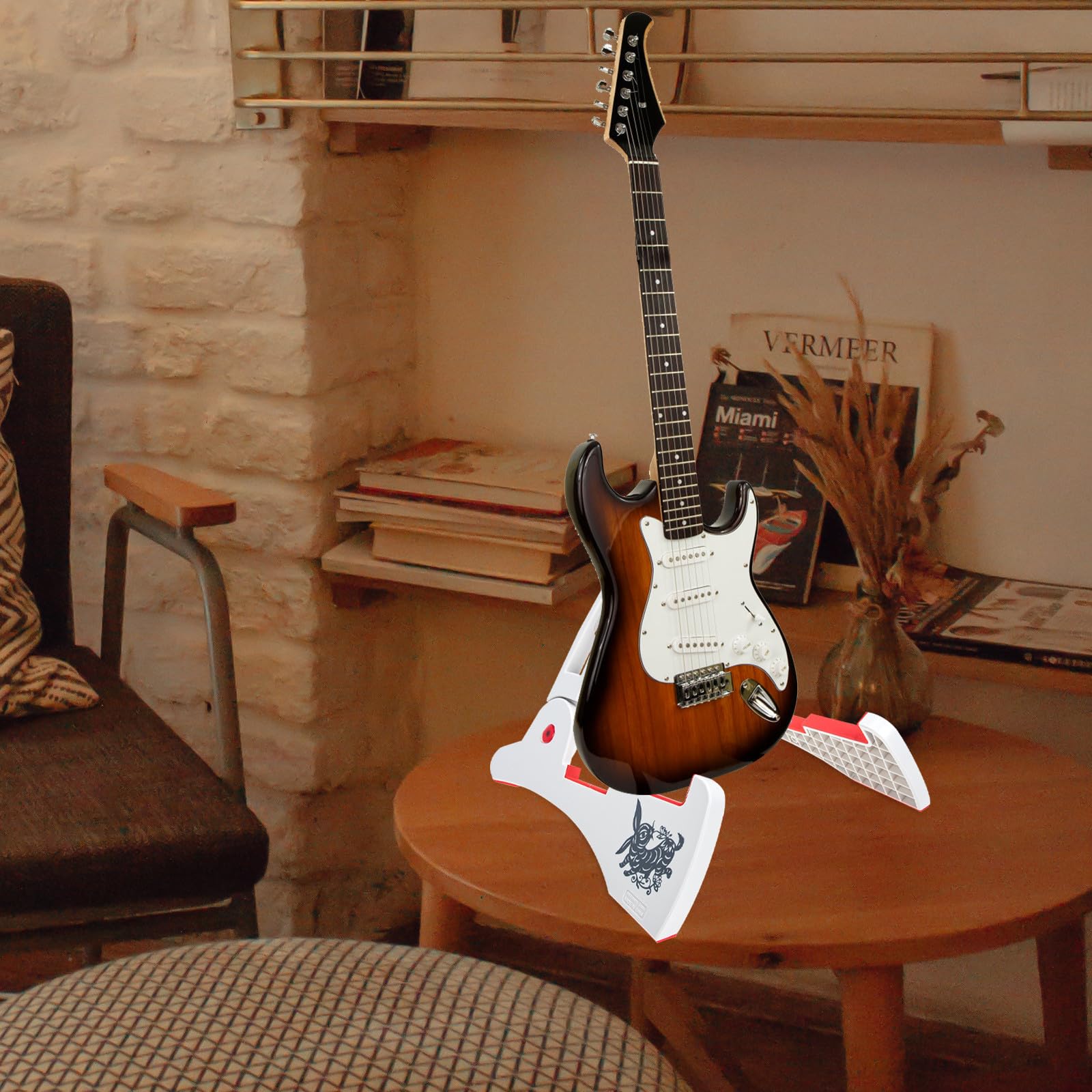 Supporto per Chitarra e Pieghevole e Stabile a Forma di Bianco in Abs , Stand Verticale Portatile per Musicisti di