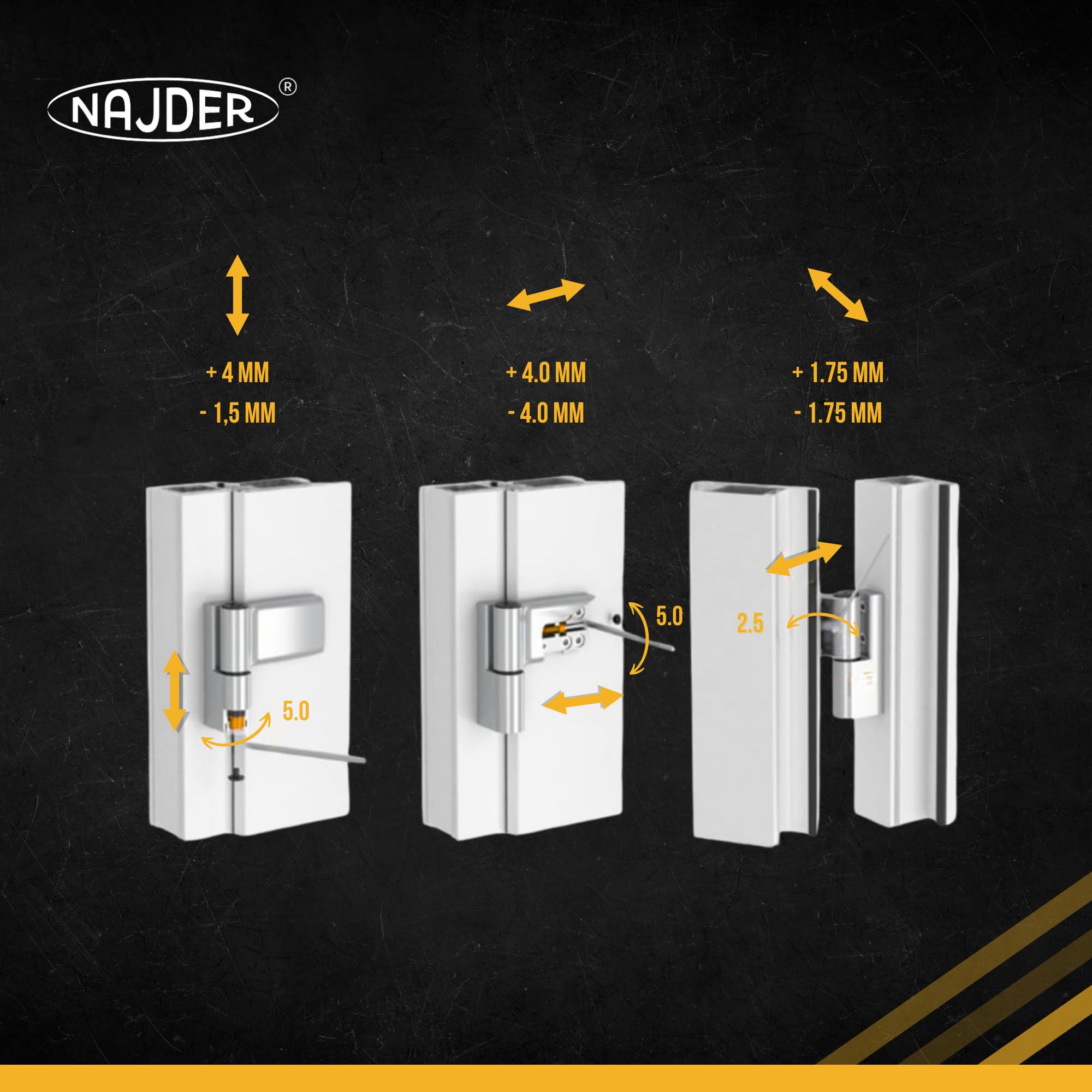 NAJDER Cerniera per porte in PVC Jocker 120 kg Altezza battuta: 20,5 mm, Cerniera per ante, Cerniera in zama, Struttura monolitica, Antieffrazione, Colore: Grigio Marrone RAL 8019
