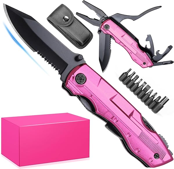 Stocking Stuffers for Women - Gifts for Women Wife Mom Sister, Pin'k Multitool Knife - Womens Gifts for Christmas, Womens Stocking Stuffers - Birthday Gift for Woman, Mothers Day Camping Hiking Gift