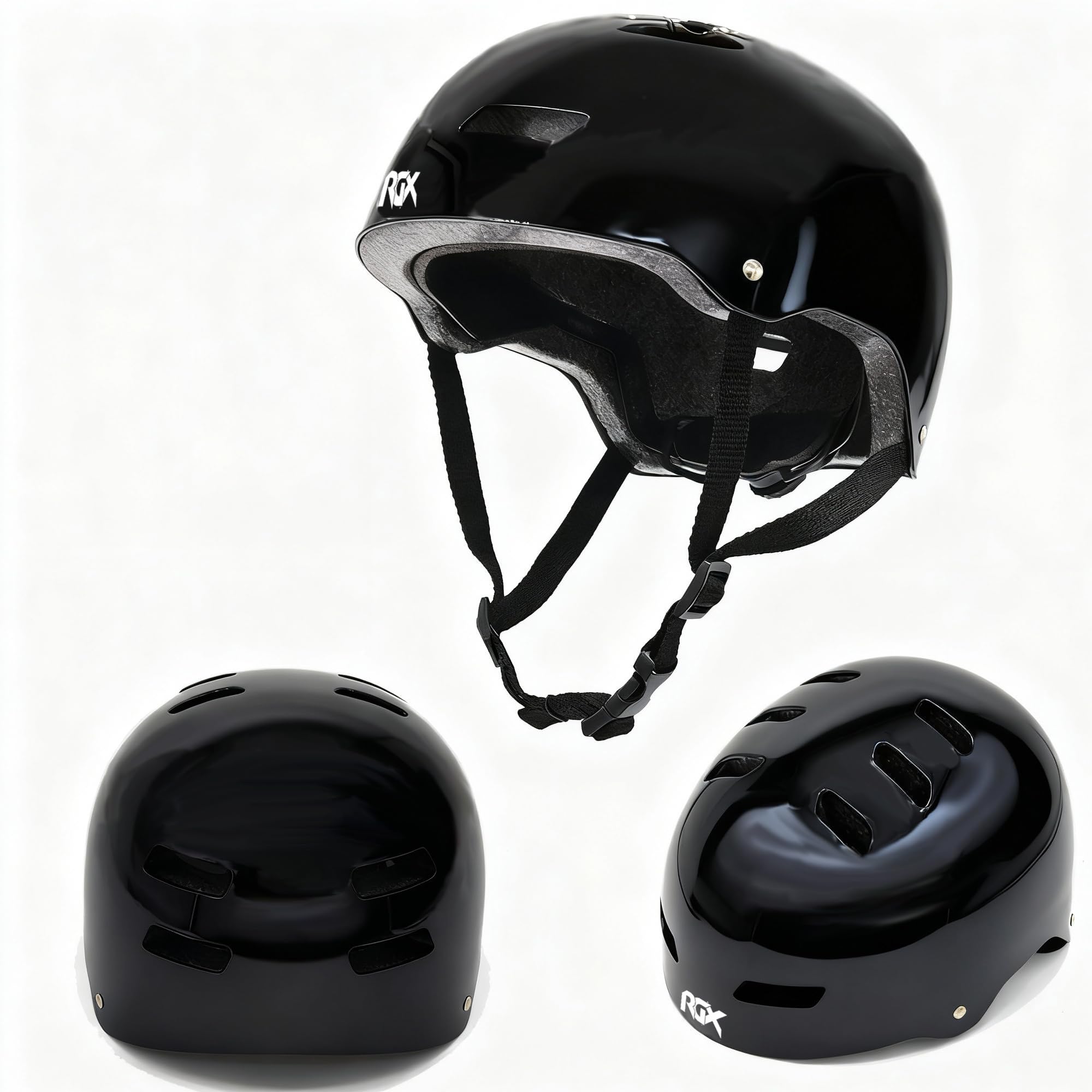 WeLLIFE Casco Regolabile per Ragazzi e Adulti Protezione Elmetto Nero RGX adatto per Skateboard, Bici, Pattini Sicurezza Ideale Multi-Sport Leggero e Sicuro