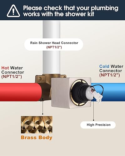Miniatura 6 de BLTFAUCER Kit de ajuste de válvula de mango de ducha de níquel cepillado de una sola función para sistemas de ducha y grifos de ducha, válvula de