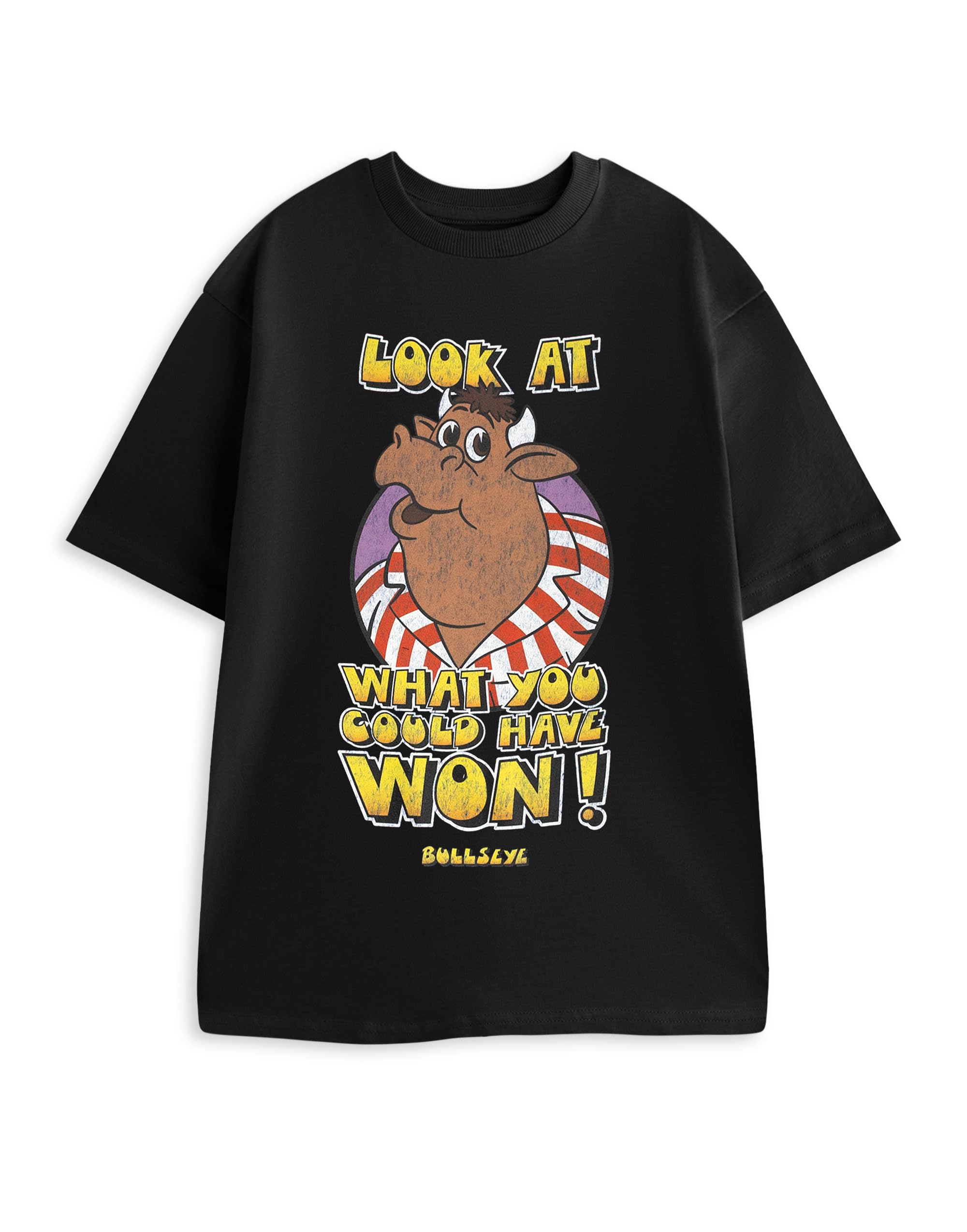 Vanilla Underground Unisex Black Bullseye Bully Short Sleeved T-Shirt | Graphic Tee With 'Look At What You Could Have Won!' | Adult Casual Wear | Classic Tv Show Merch