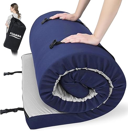 Foamma Colchón de espuma viscoelástica enrollable de 4 x 30 x 75 pulgadas con funda de cremallera resistente al agua, plegable y portátil para
